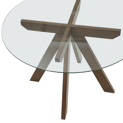 Start2Finish Wade 48-inch round glass top dining table with sleek metal legs, ideal for modern dining room decor.