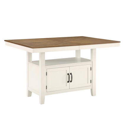 Start2Finish brown 60-80 inch counter table with 20-inch leaf, showcasing its sturdy wood surface and versatile design.