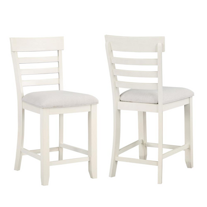 White Hyland 24-inch counter stool by Start2Finish with a sleek wooden seat and sturdy metal legs.