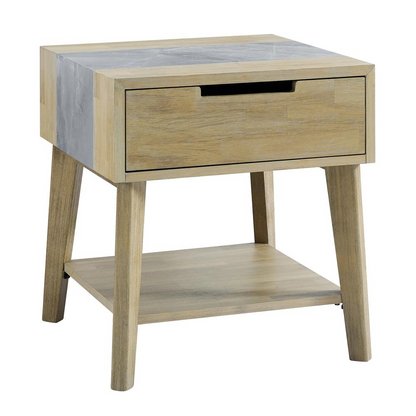 Calgary Sintered Stone Inlay Side Table by Start2Finish, showcasing a modern design with a sleek stone inlay surface and sturdy legs.