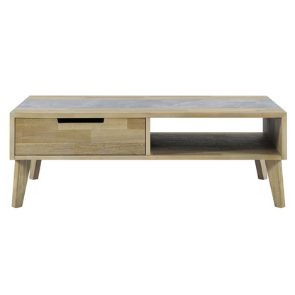 Start2Finish Calgary 3-piece furniture set with a modern design, including a sofa, armchair, and coffee table, in natural wood finish.
