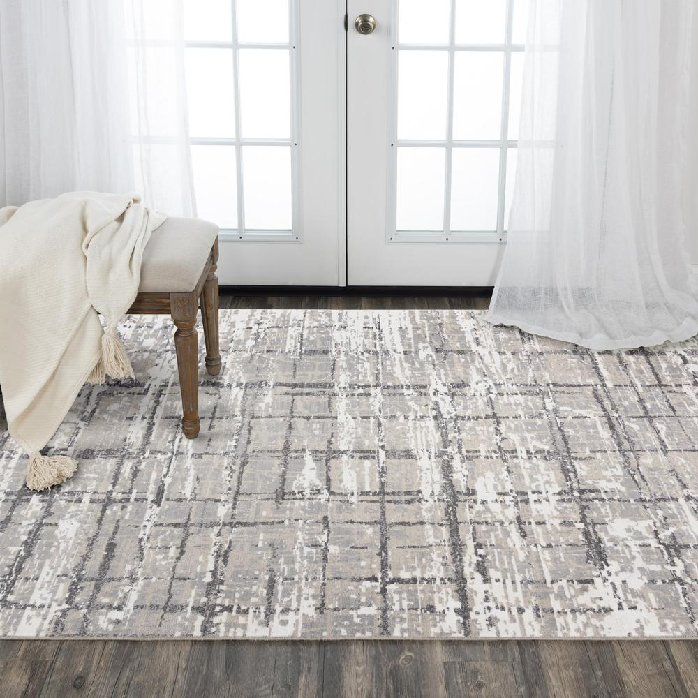 Start2Finish 5x8 hybrid rectangle rug with modern geometric pattern, soft textured surface, in neutral tones.