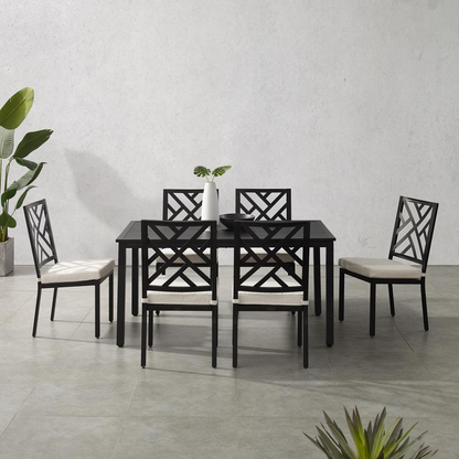 Locke 7-piece outdoor dining set by Start2Finish, includes table and six chairs made of durable outdoor materials.