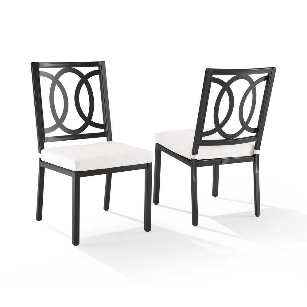Start2Finish Chambers 2-piece outdoor dining chair set with two metal chairs featuring armrests and woven seats.