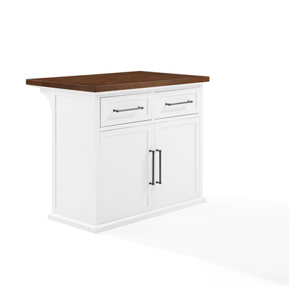 Start2Finish Bartlett wood top kitchen island with spacious storage and sturdy wooden surface for cooking and prep areas.