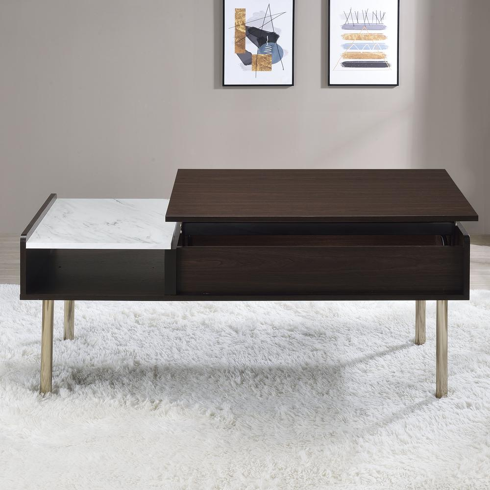 Start2Finish Carrie lift-top coffee table with open storage, showcasing its sleek design and functional surface in a modern living room.