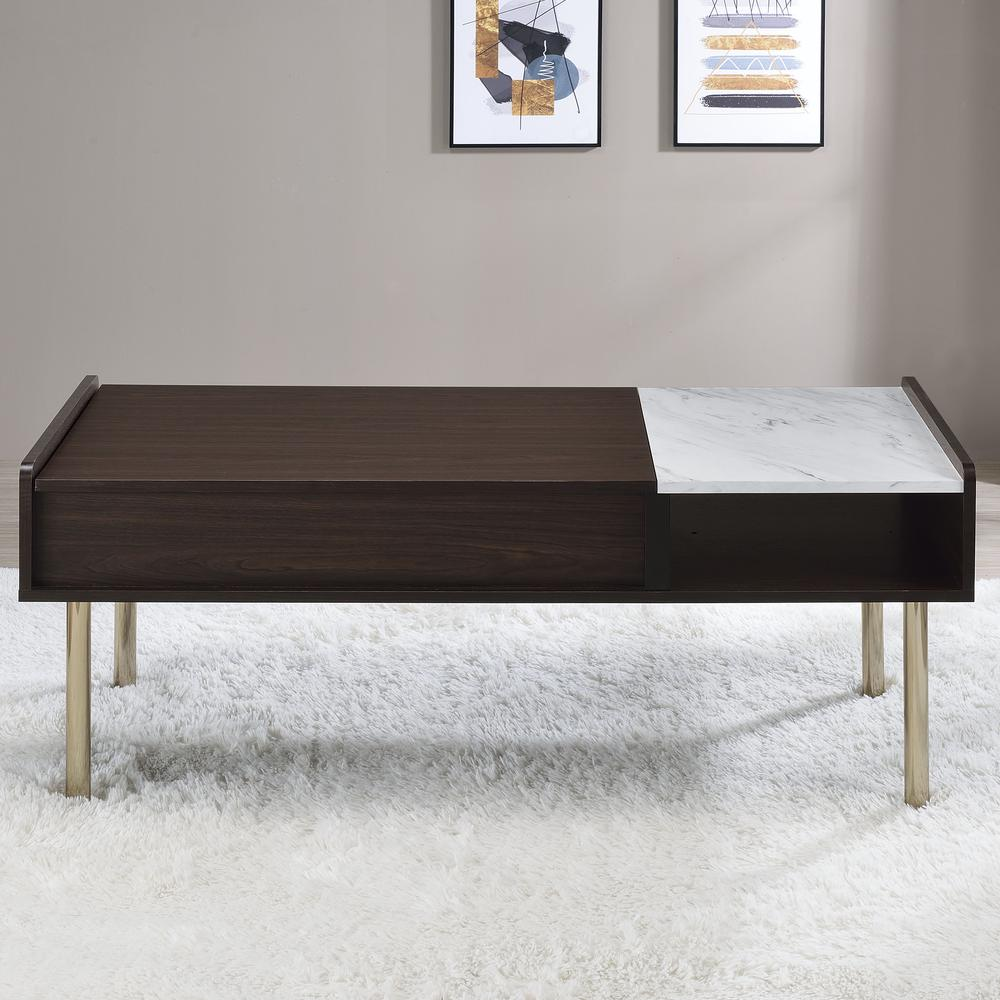 Start2Finish Carrie lift-top coffee table with wood finish, featuring a raised tabletop for storage and versatile use.
