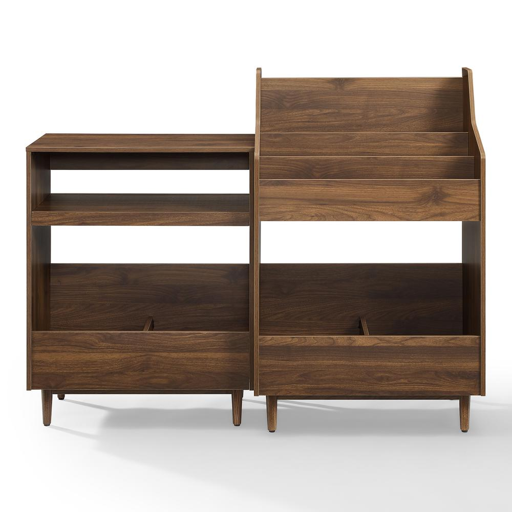 Start2Finish Liam 2-piece record player stand and vinyl storage set, featuring modern furniture with shelves for vinyl records.