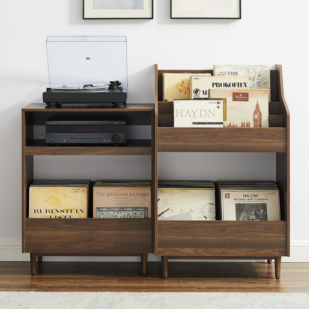 Liam 2-piece record player stand and vinyl storage set by Start2Finish, featuring sleek wooden furniture with space for records and turntable.