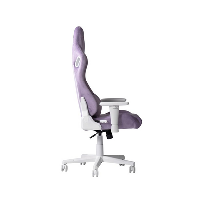Purple velvet gaming chair by Start2Finish with a high backrest and armrests, designed for comfortable gaming and office use.