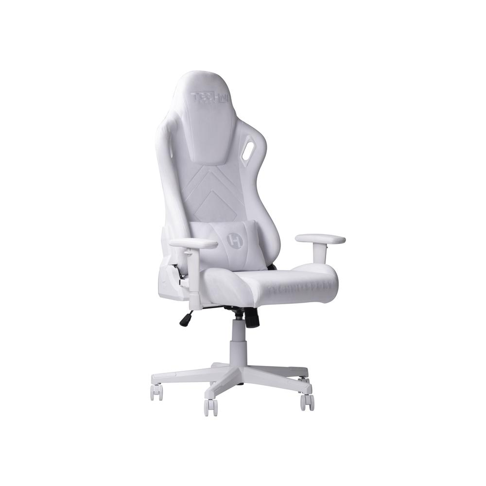 White velvet gaming chair by Start2Finish with a high backrest and armrests, designed for comfortable gaming and office use.
