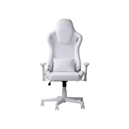 White velvet gaming chair by Start2Finish with ergonomic design and adjustable armrests, ideal for comfortable gaming sessions.