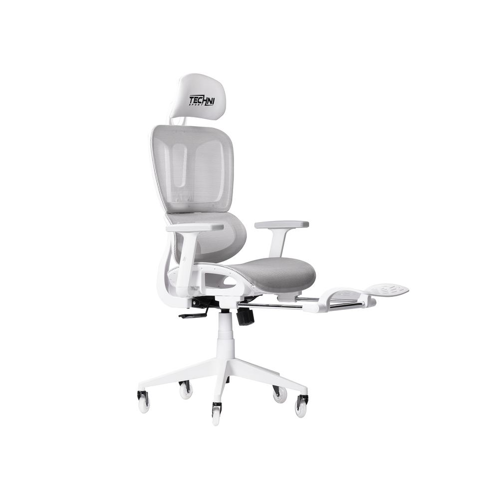 Start2Finish AIRFLEX2.0 white mesh gaming chair with ergonomic design and adjustable features, shown from a side angle.
