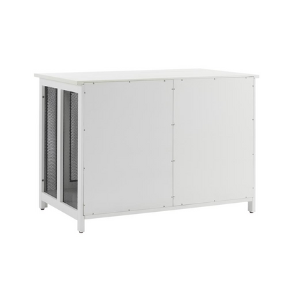 Start2Finish Dane Credenza Dog Crate with wooden finish, stylish furniture design, and secure metal door for pets.