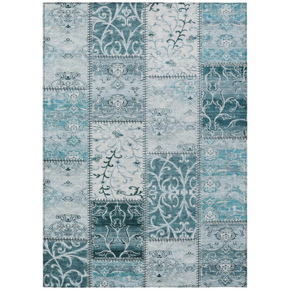 Start2Finish Chantille ACN566 teal 9x12 rug with intricate pattern on soft fabric surface, ideal for living room or bedroom decor.