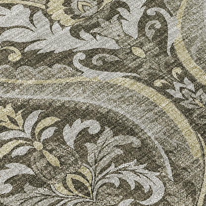 Start2Finish Chantille ACN572 brown 10x14 rug with intricate pattern, soft texture, and decorative edge design for living room or bedroom.
