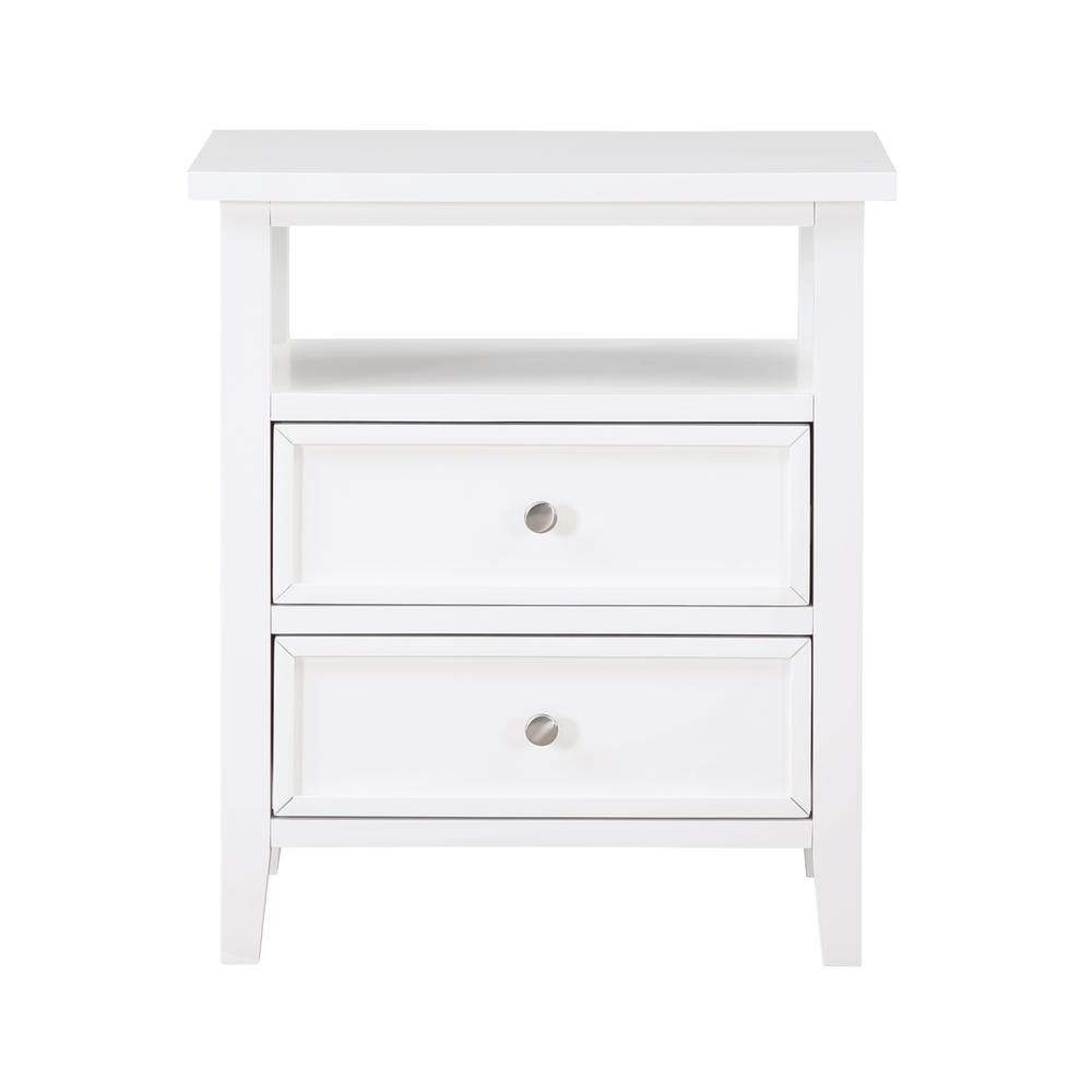 Walker White 2 Drawer Nightstand by Start2Finish, showcasing a modern furniture piece with two spacious drawers and sleek design.