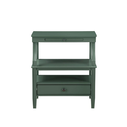 Vintage green storage nightstand by Start2Finish with a classic design and a single drawer, perfect for bedroom organization.