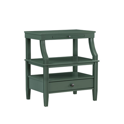 Start2Finish Newton vintage green storage nightstand with a single drawer and open shelf, featuring a classic design and wooden finish.
