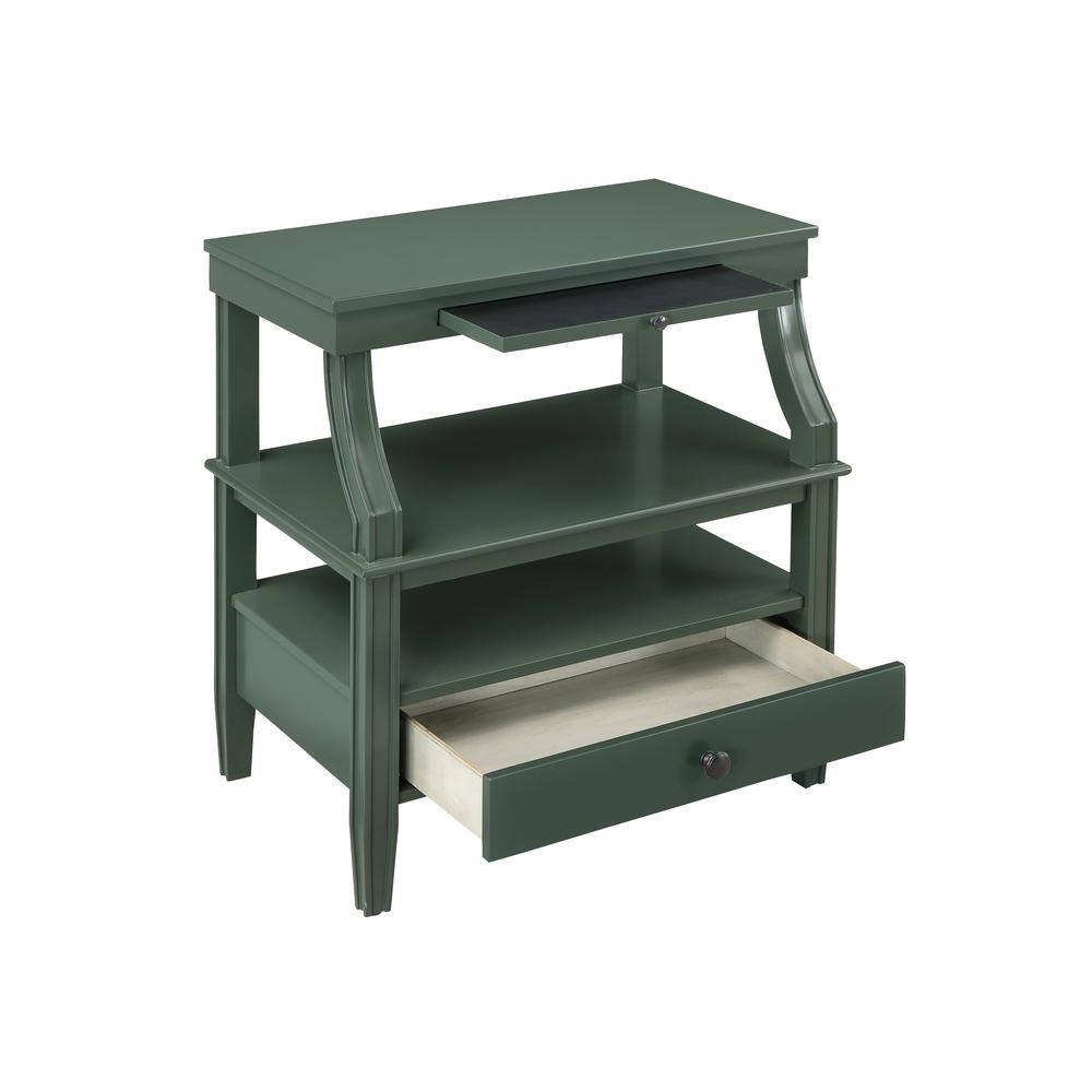 Start2Finish Newton Vintage Green Storage Nightstand with drawer and open shelf for bedroom organization.