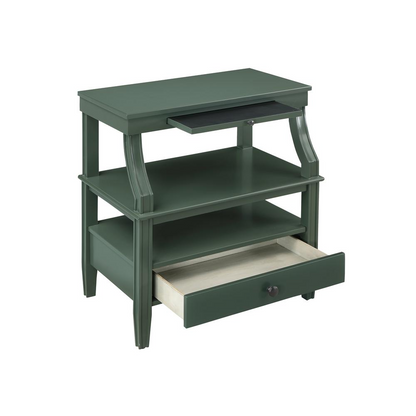 Start2Finish Newton Vintage Green Storage Nightstand with drawer and open shelf for bedroom organization.