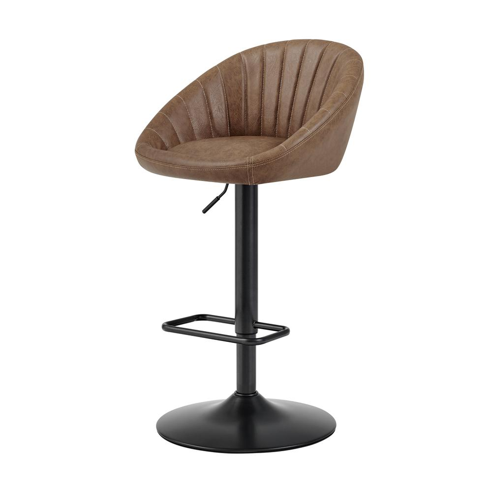 Start2Finish Watson faux leather gaslift swivel bar stool with chrome base and padded seat, shown in a modern kitchen setting.