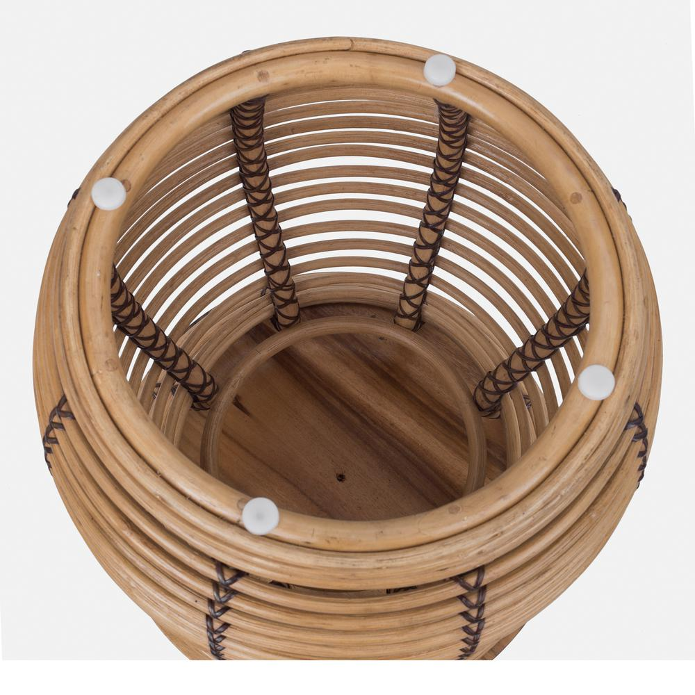 Start2Finish Quito rattan side table with wood top, showcasing a woven rattan frame and a smooth wooden surface.
