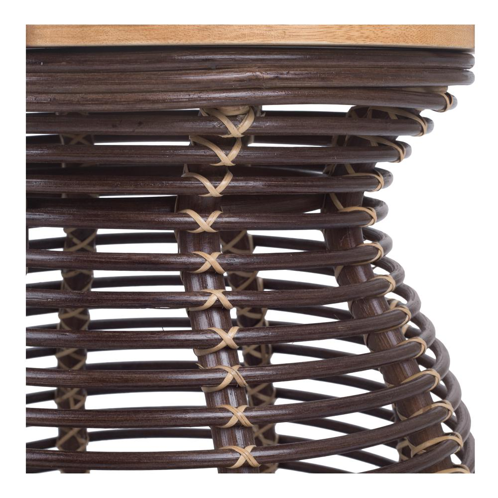 Start2Finish Quito rattan side table with wooden top, showcasing woven rattan design and sturdy wood surface.
