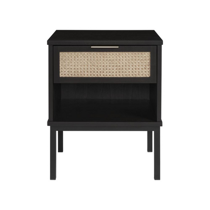 Start2Finish Caine Rattan Nightstand featuring a natural woven rattan surface and wooden legs, modern furniture for bedroom decor