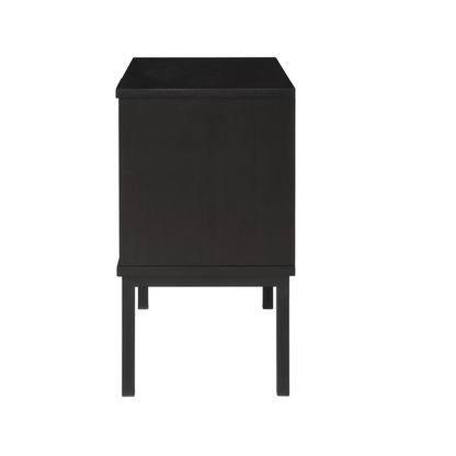 Start2Finish Caine Rattan Nightstand with open shelf and round top, showcasing natural rattan weave and wooden legs.