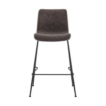 Set of two Jayden faux leather low back counter stools by Start2Finish, featuring dark upholstery and wooden legs.