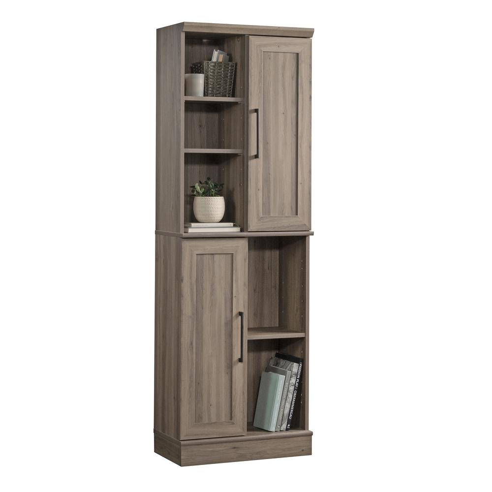 Start2Finish HomePlus Storage Cabinet in Salt Oak finish, showing a modern wooden storage unit with doors and shelves.