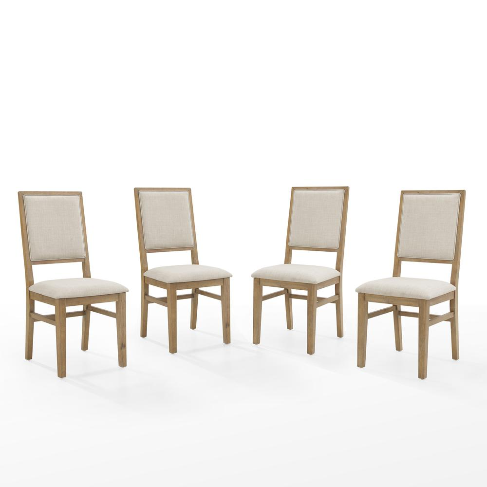 Set of four Joanna upholstered back dining chairs by Start2Finish with padded seats and stylish fabric upholstery.