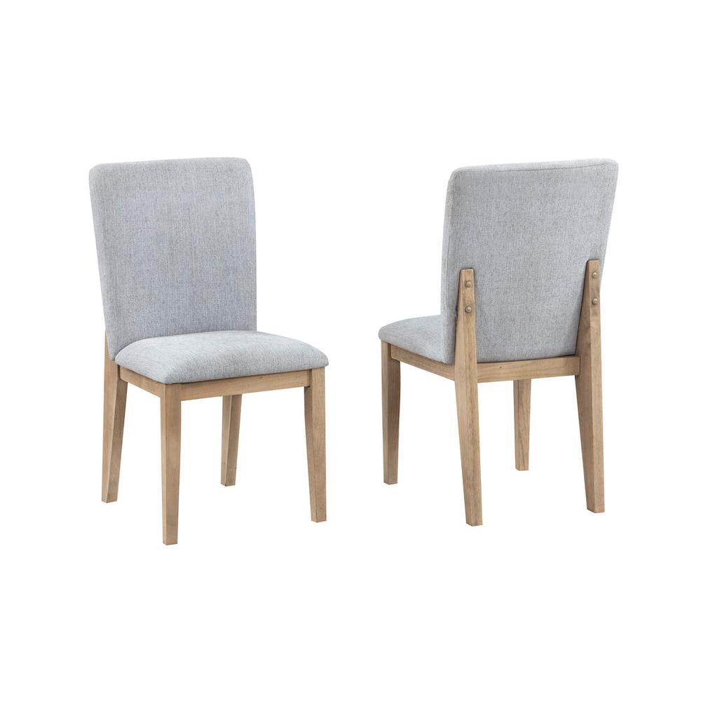 Set of 2 gray linen and oak finish dining chairs with wooden legs, featuring a modern design and cushioned seats by Start2Finish.