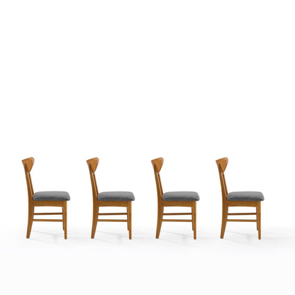 Set of four Landon wood dining chairs by Start2Finish, featuring natural wood finish and modern design with curved backrests.
