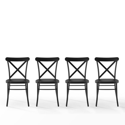 Set of four metal dining chairs from the Start2Finish Camille collection, featuring modern design and sleek metal frames.
