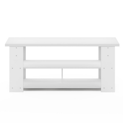 White JAYA TV stand for up to 55-inch TVs, modern furniture piece with open shelving and sleek design by Start2Finish.