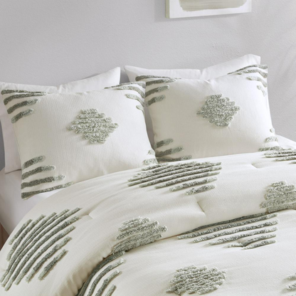 Start2Finish 3-piece cotton blend chenille comforter set with soft, textured fabric and matching pillow shams in a cozy bedroom setting.