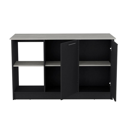 Start2Finish kitchen island with large countertop, open shelves and double door cabinet, ideal for kitchen storage and prep area