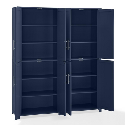 Start2Finish Savannah 2-piece kitchen storage pantry set featuring two tall, wooden furniture pantries with shelves and doors.