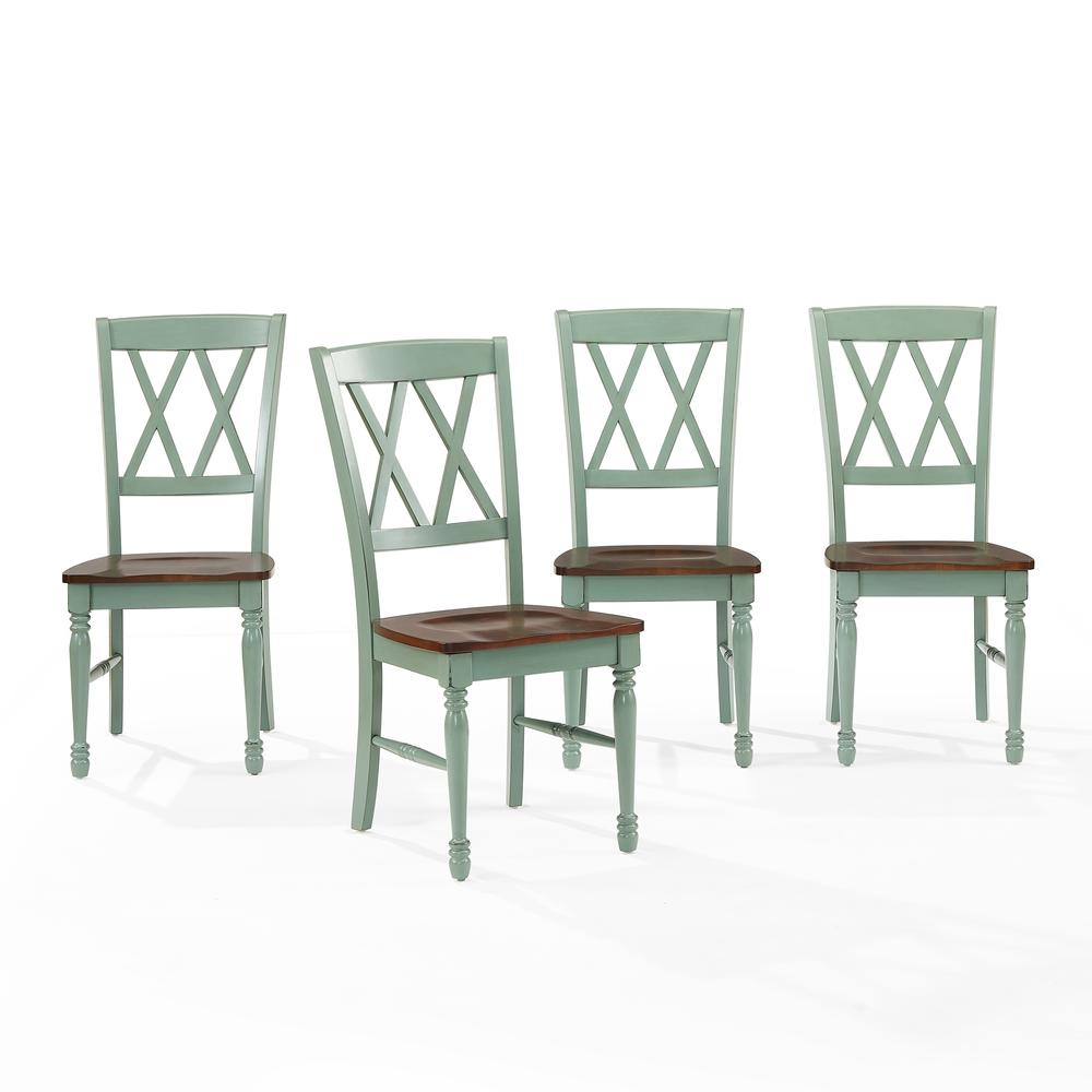 Shelby 4-piece dining chair set by Start2Finish featuring four modern upholstered chairs with wooden legs on a neutral background.