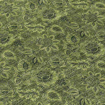 Start2Finish Chantille ACN661 green rug, 10x14 feet, with intricate pattern and plush texture, suitable for living room or bedroom.