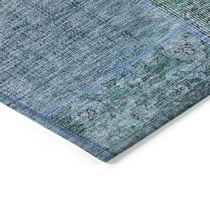 Start2Finish Chantille ACN669 teal rug, 10x14 feet, with soft textured fabric and intricate pattern, suitable for living room or bedroom.