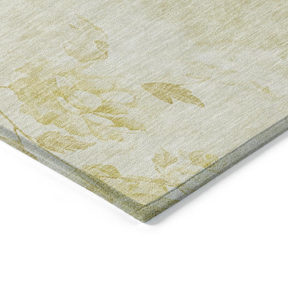 Start2Finish Chantille ACN724 Gold 8x10 rug showing intricate patterns and warm gold tones on a soft fabric surface.