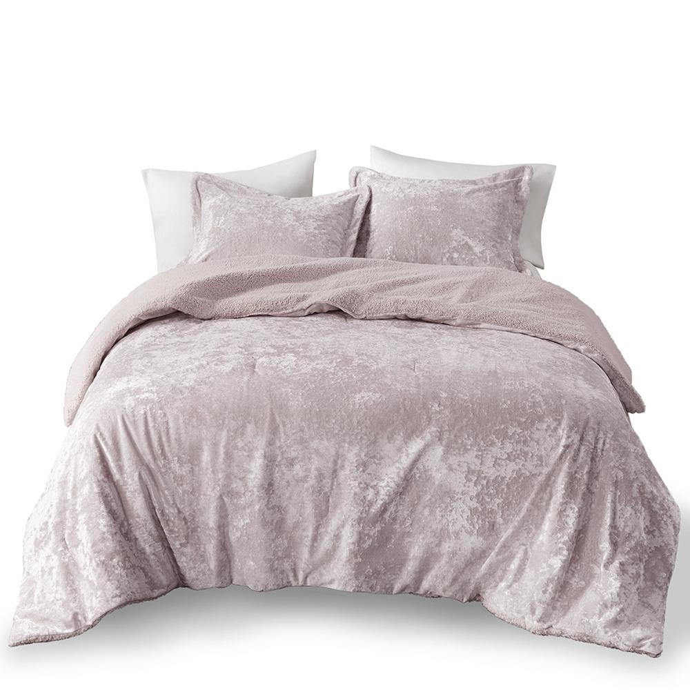 Crushed velvet and sherpa reversible comforter set by Start2Finish, showcasing plush velvet side and cozy sherpa lining.