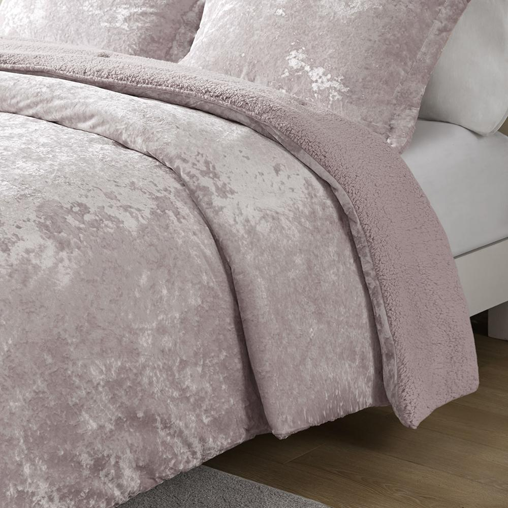 Crushed velvet sherpa reversible comforter set by Start2Finish, showing plush velvet and cozy sherpa textures in a bedroom setting.