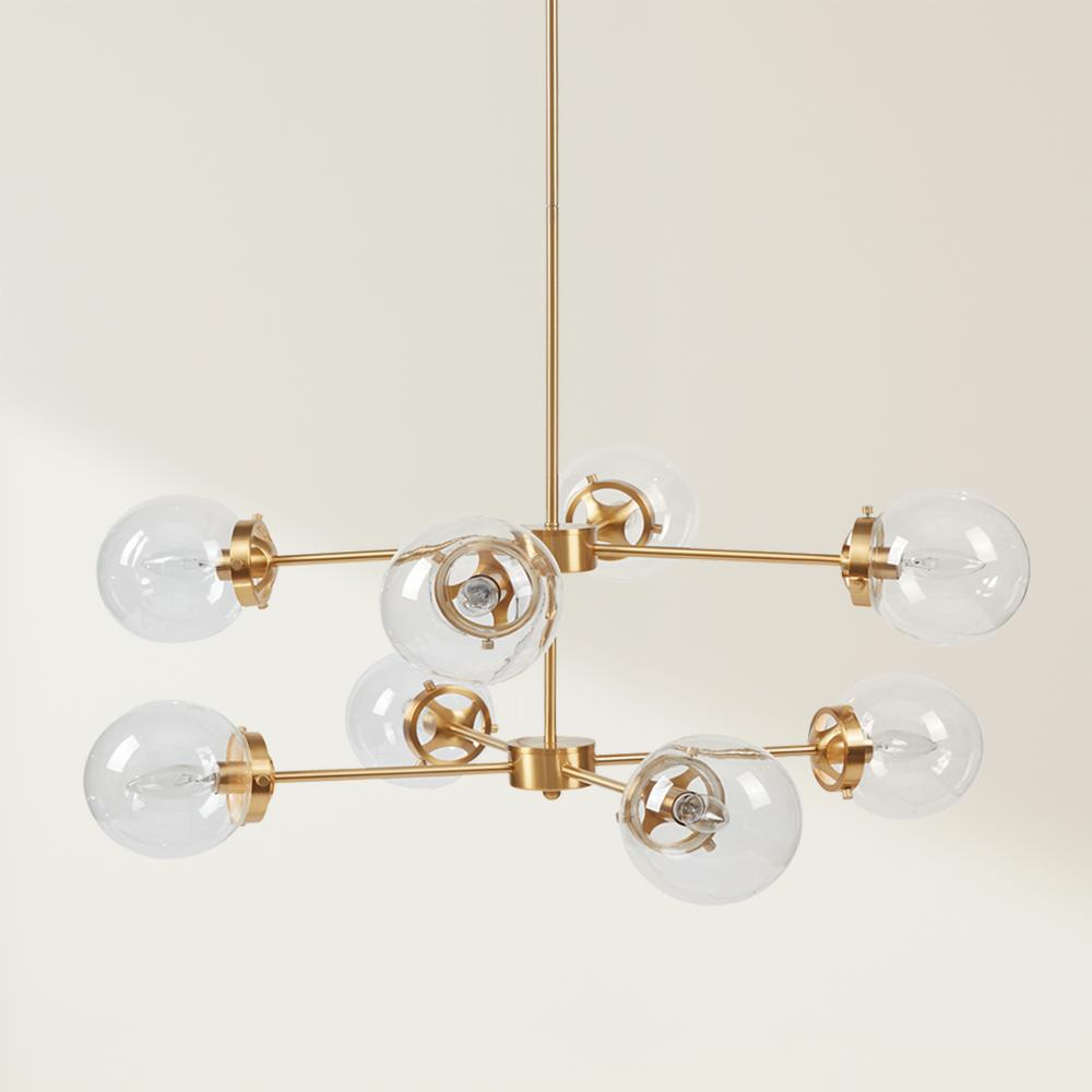 Start2Finish 8-light metal chandelier with globe bulbs, featuring a modern industrial design and a sleek black finish.