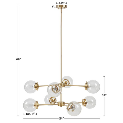 Start2Finish 8-light metal chandelier with globe bulbs, featuring a modern geometric design and sleek finish.