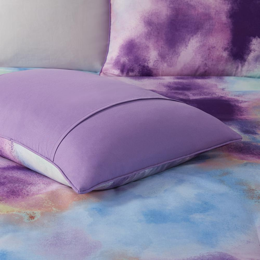 Watercolor tie dye printed comforter set with matching throw pillow, vibrant bedding by Start2Finish.