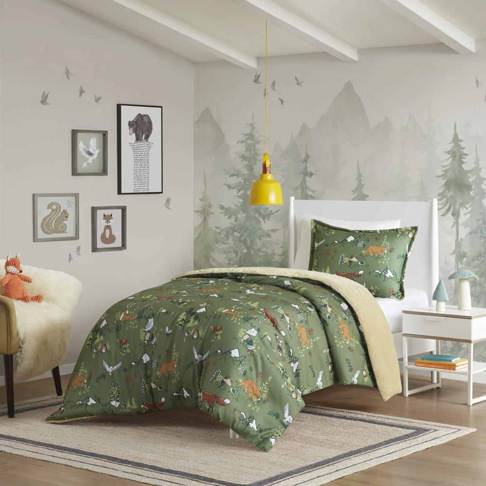 Reversible forest animals plush bedding comforter set by Start2Finish featuring woodland animal designs on soft fabric.